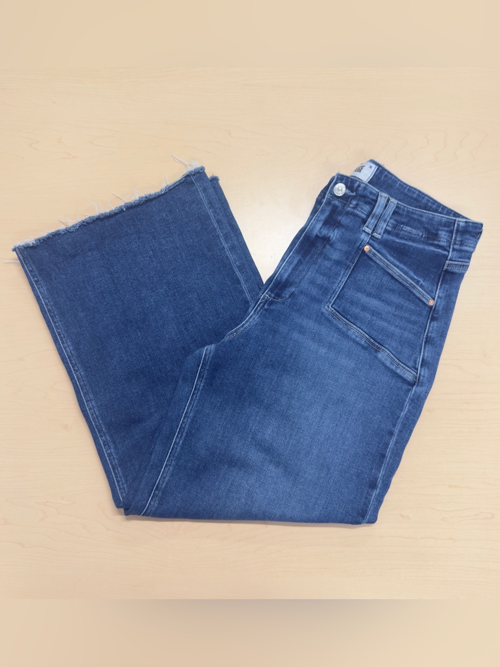 PAIGE Anessa "Sunnie Distressed" High-Rise Wide Leg Crop Jeans Raw Hem Size 32 - Picture 5 of 15